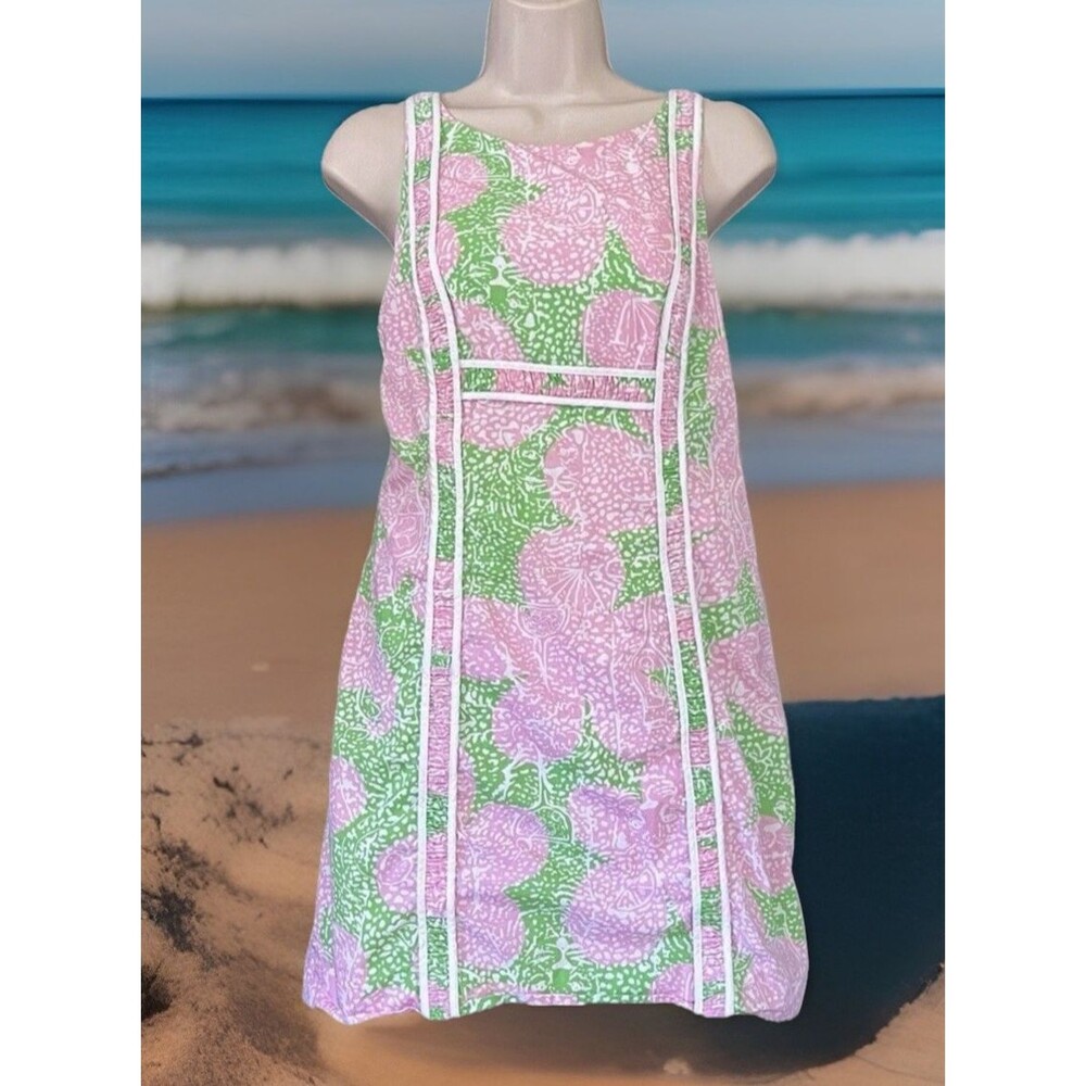 Lilly Pulitzer Limeade Cheat Ya Fryer Pink Green Floral Lined Shift Dress Size 4